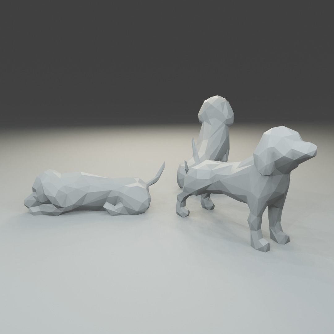 Low polygon dachshund 3D print model  in three poses 3D print model_1