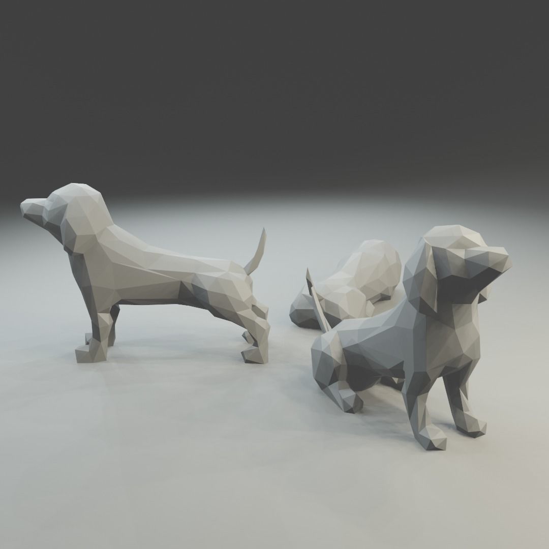 Low polygon dachshund 3D print model  in three poses 3D print model_3