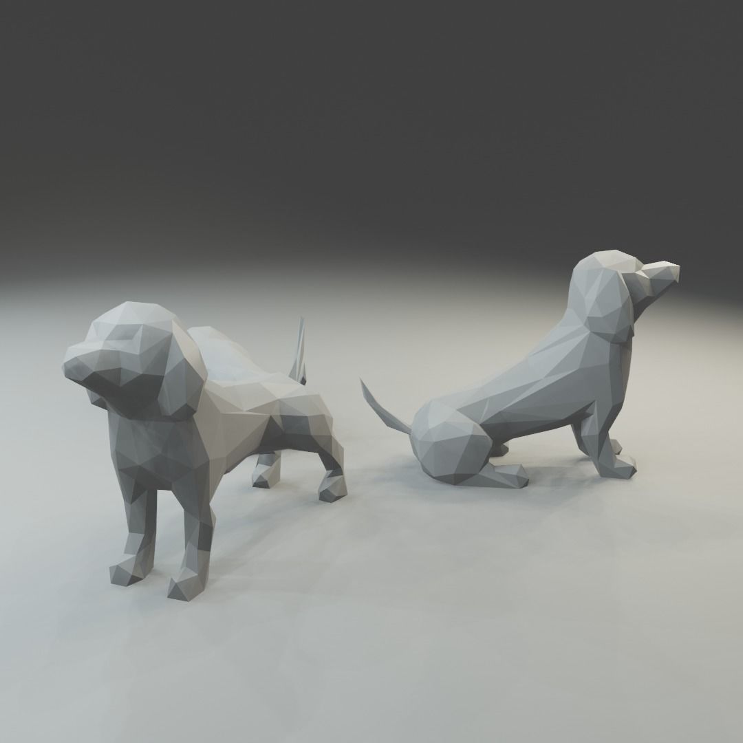 Low polygon dachshund 3D print model  in three poses 3D print model_2
