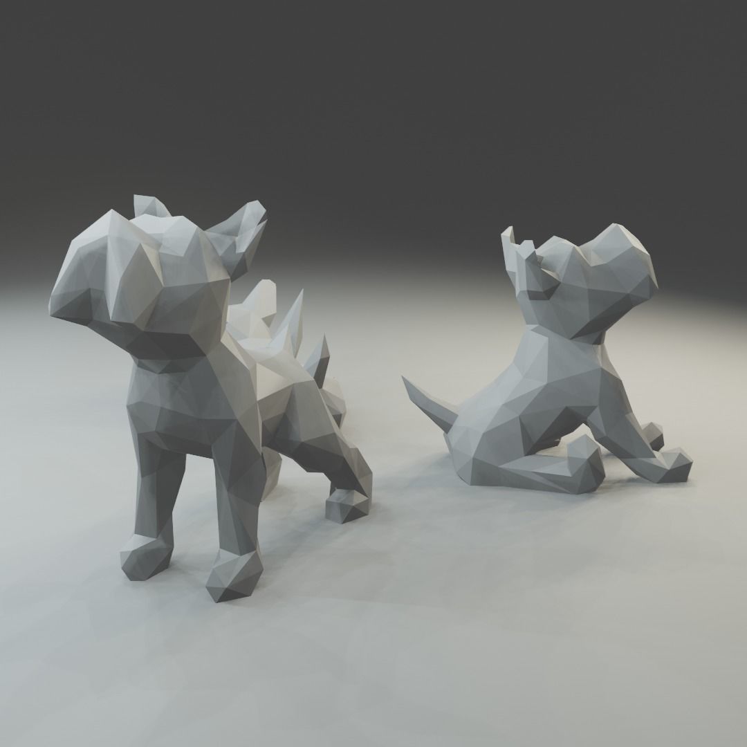 Low polygon schnauzer 3D print model  in three poses 3D print model_2