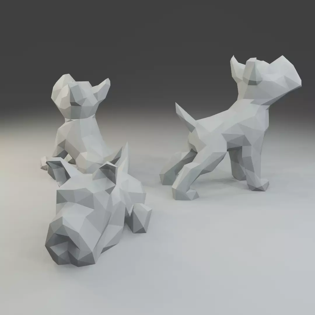 Low polygon schnauzer 3D print model  in three poses 3D print model_0