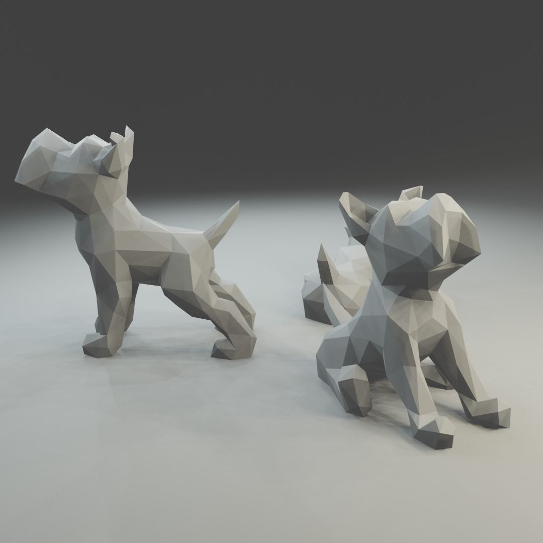 Low polygon schnauzer 3D print model  in three poses 3D print model_3