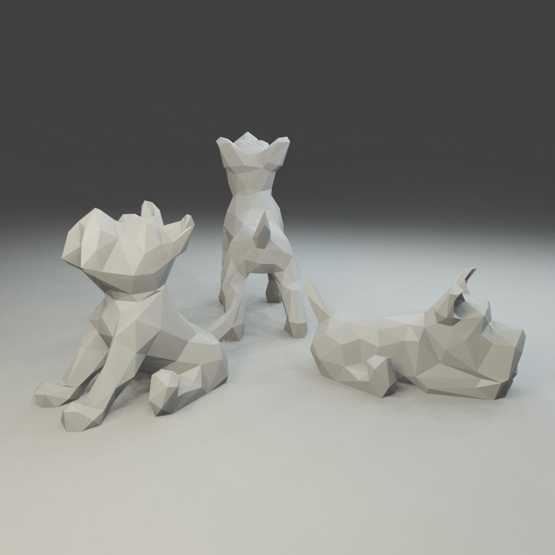 Low polygon schnauzer 3D print model  in three poses 3D print model_4