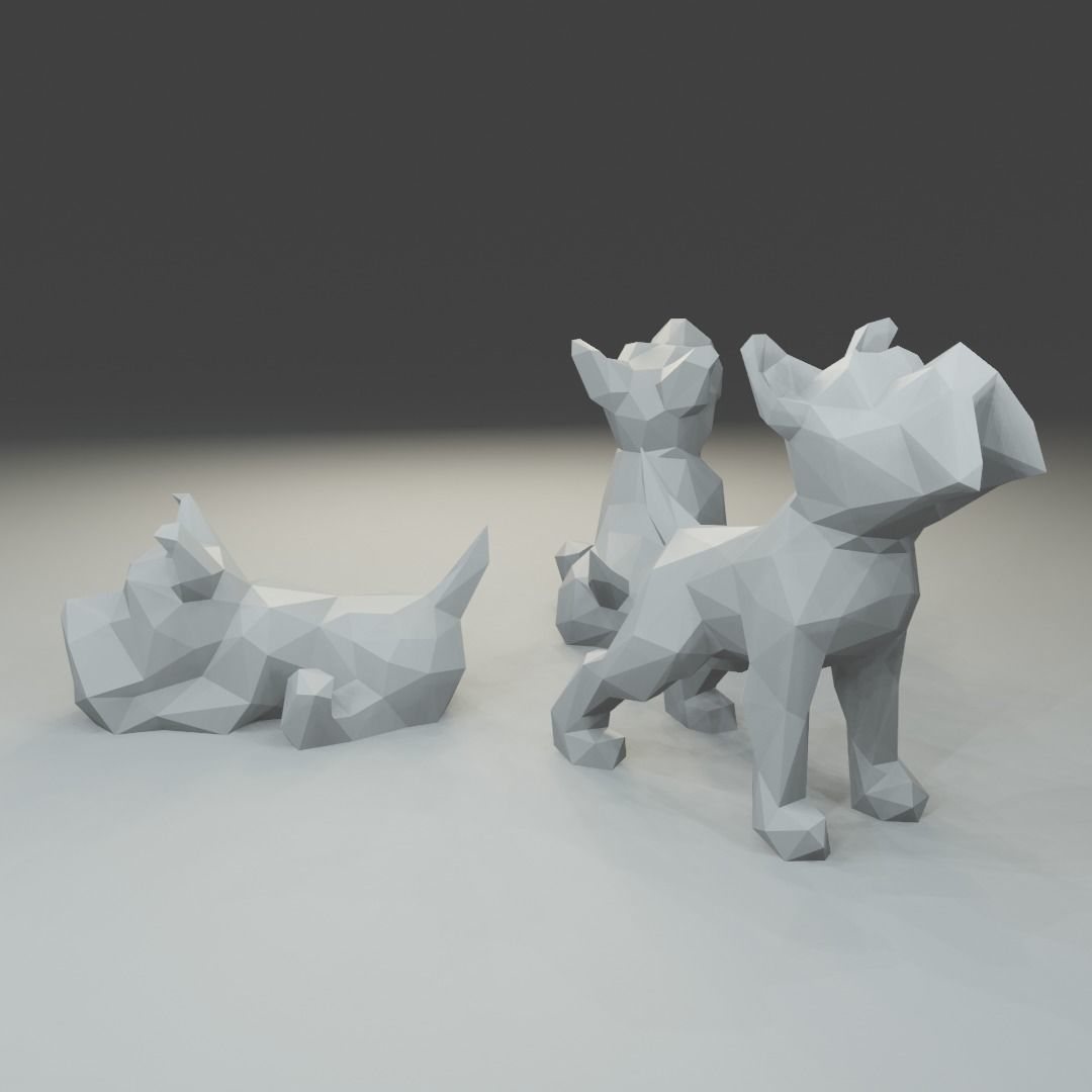 Low polygon schnauzer 3D print model  in three poses 3D print model_1