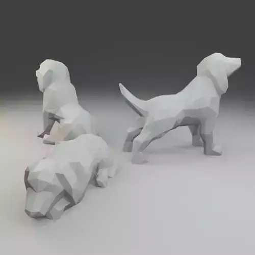Low polygon retriever 3D print model  in three poses 3D print model