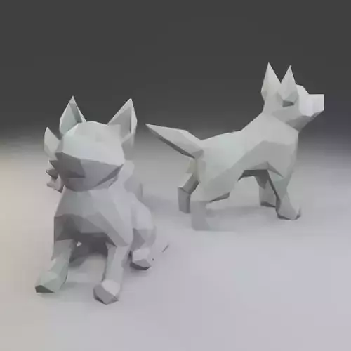 Low polygon husky 3D print model  in three poses 3D print model