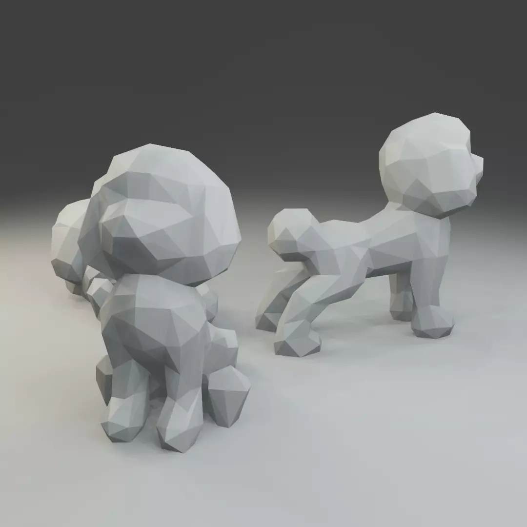 Low polygon toy poodle 3D print model in three poses 3D print model_0