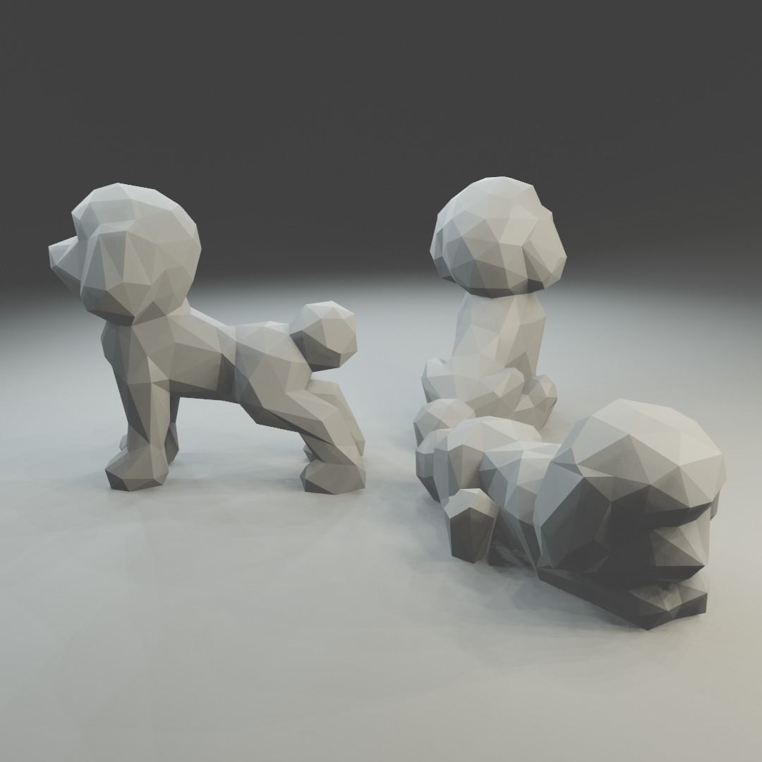 Low polygon toy poodle 3D print model in three poses 3D print model_3