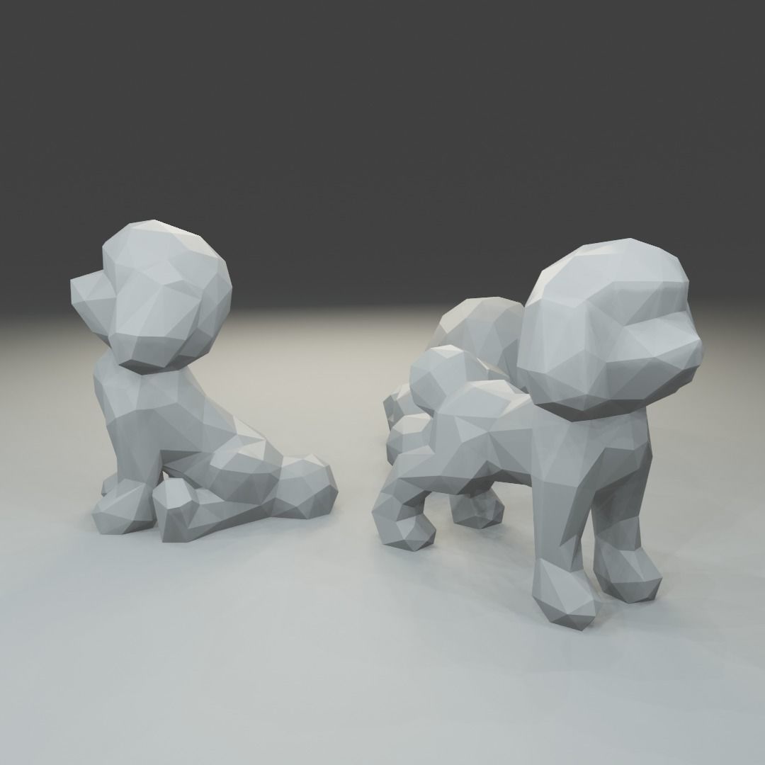 Low polygon toy poodle 3D print model in three poses 3D print model_1
