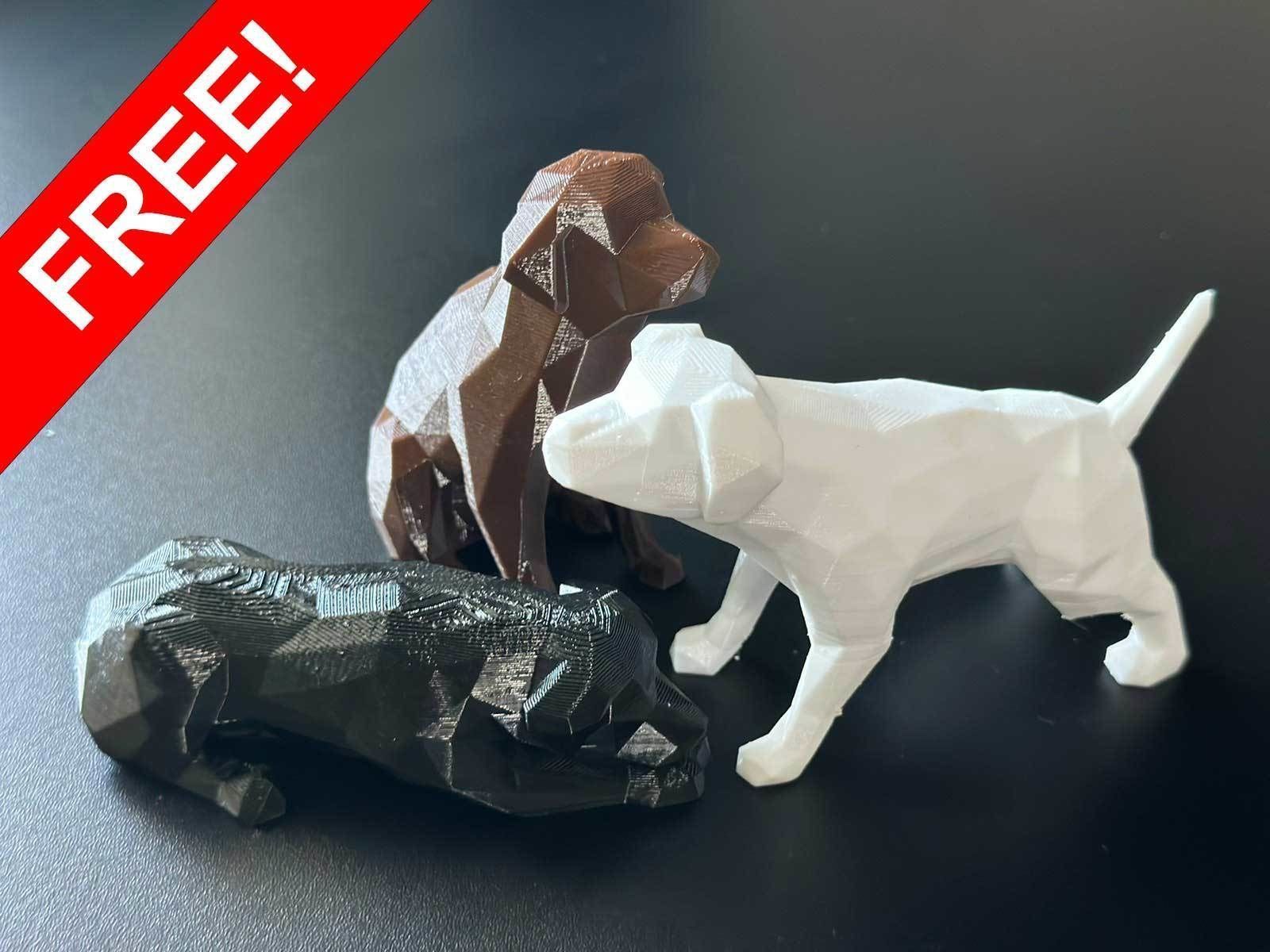 Low polygon toy poodle 3D print model in three poses 3D print model_5