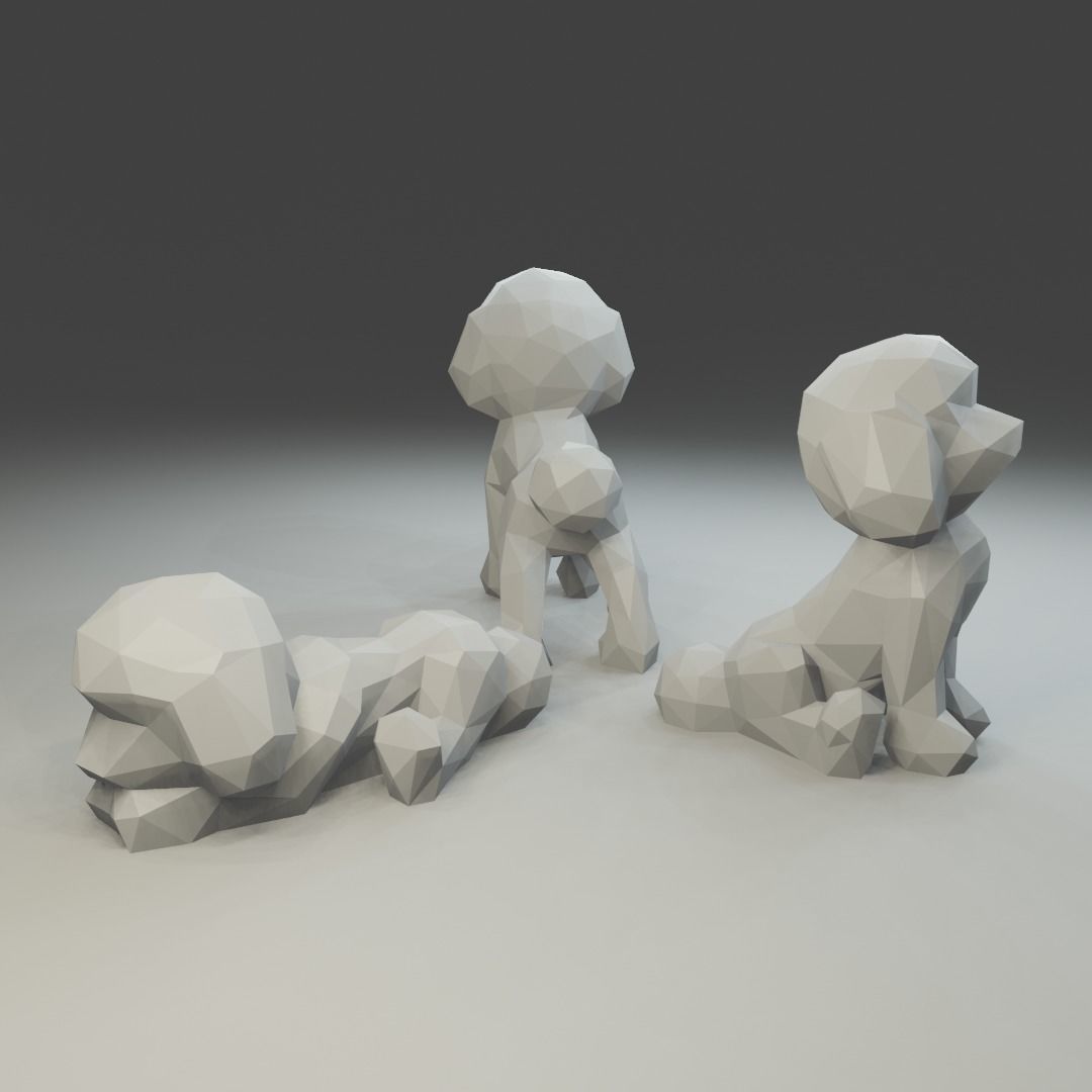 Low polygon toy poodle 3D print model in three poses 3D print model_4