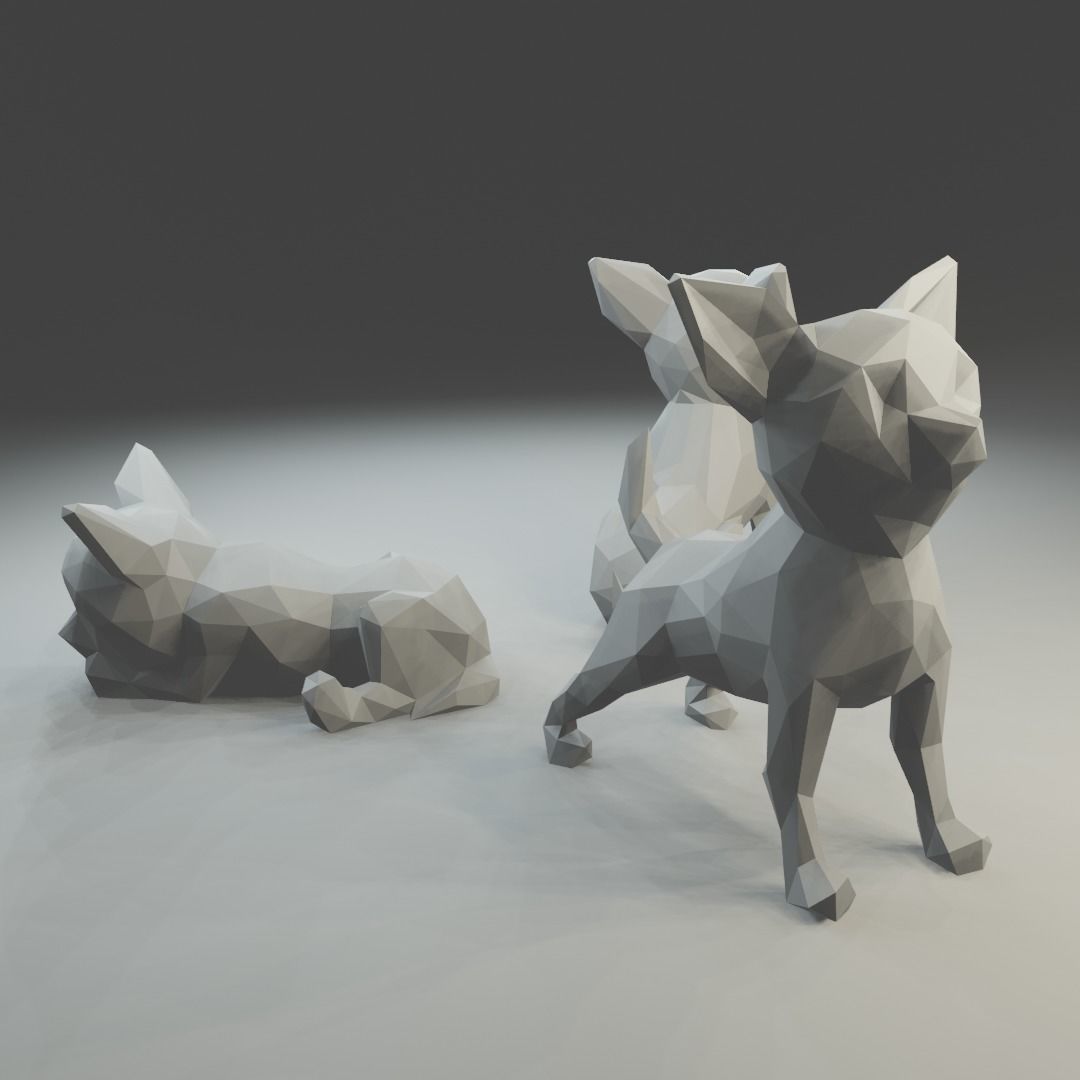 Low polygon chihuahua 3D print model  in three poses 3D print model_2