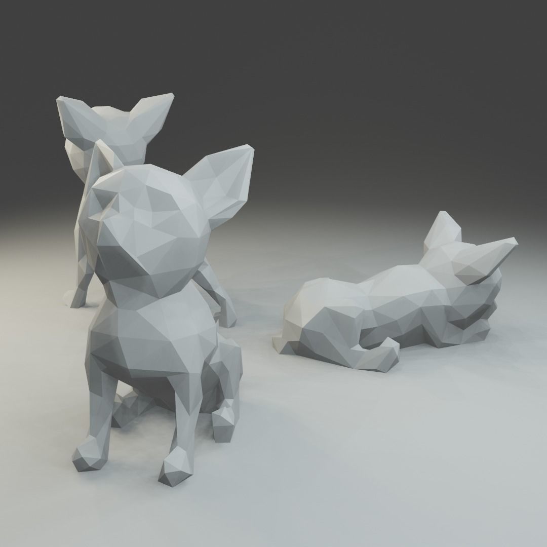 Low polygon chihuahua 3D print model  in three poses 3D print model_3