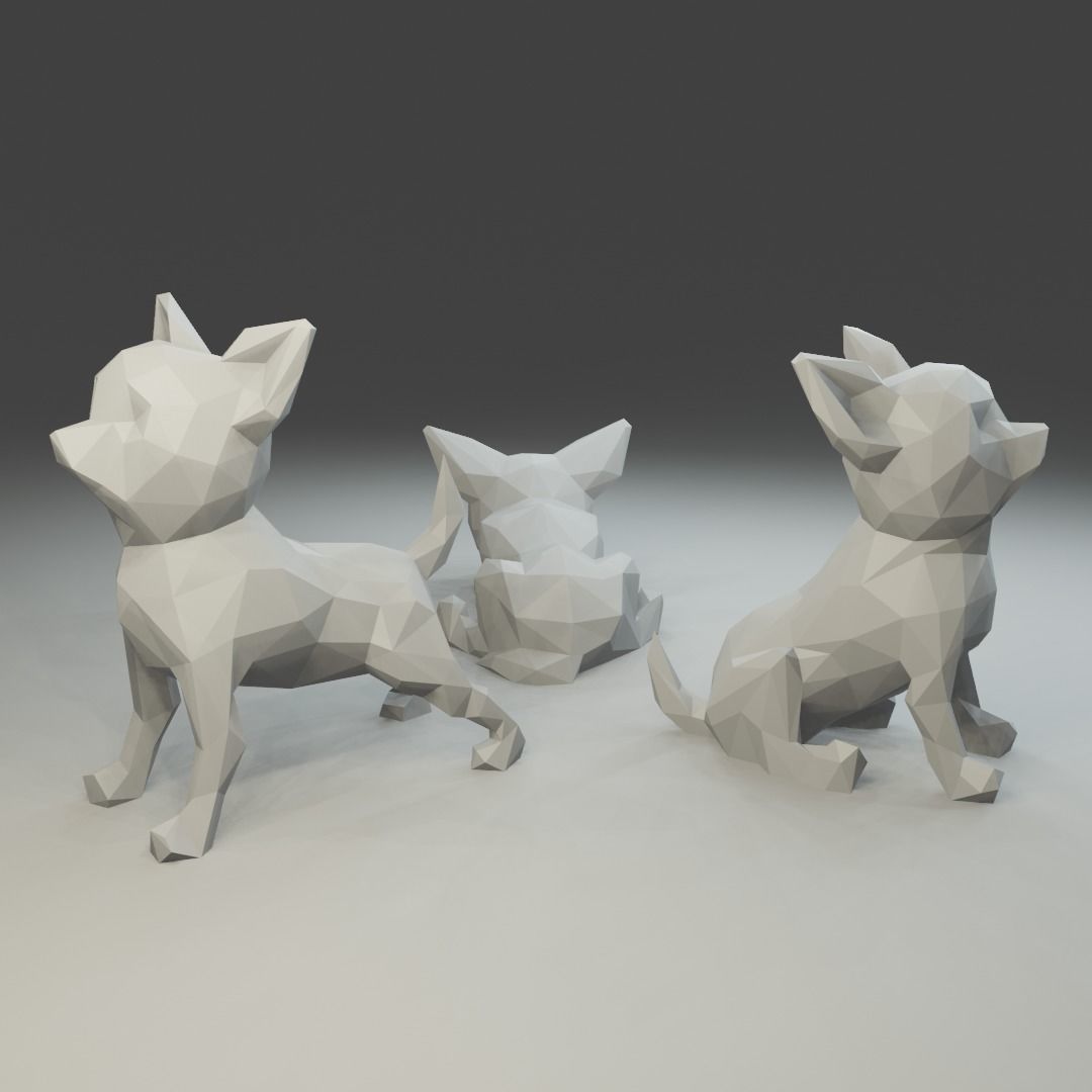 Low polygon chihuahua 3D print model  in three poses 3D print model_4