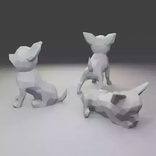 Low polygon chihuahua 3D print model  in three poses 3D print model