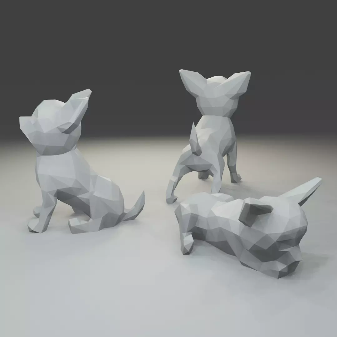 Low polygon chihuahua 3D print model  in three poses 3D print model_0