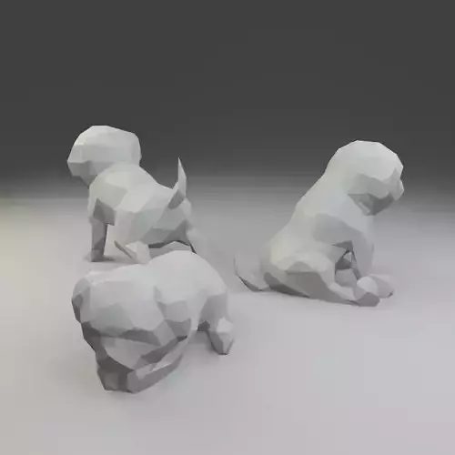 Low polygon pug 3D print model  in three poses 3D print model