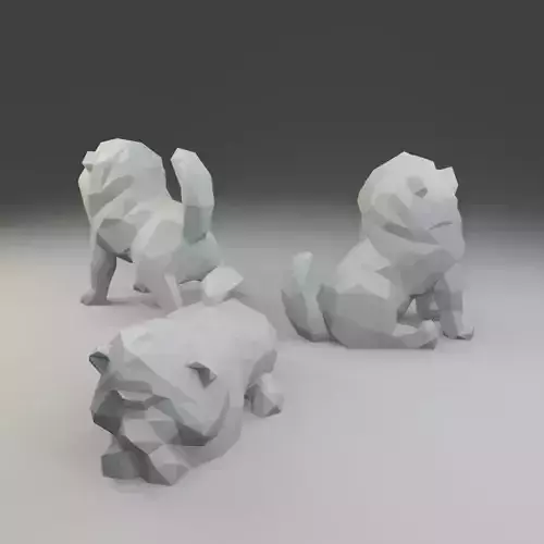 Low polygon chow-chow 3D print model  in three poses 3D print model