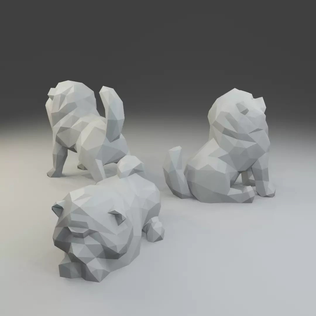 Low polygon chow-chow 3D print model in three poses 3D print model_0