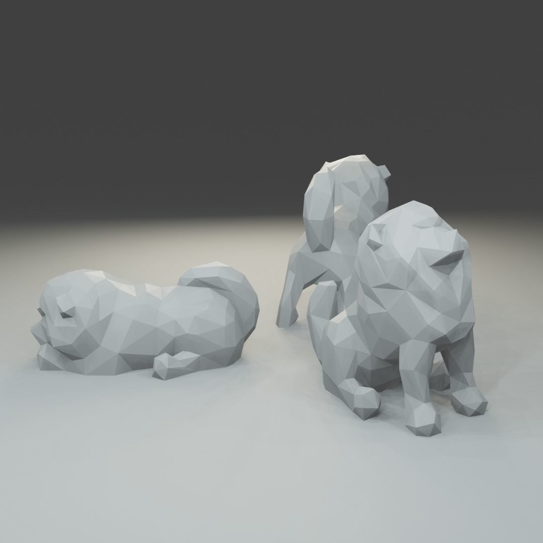 Low polygon chow-chow 3D print model in three poses 3D print model_1