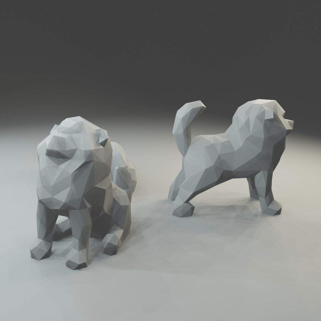 Low polygon chow-chow 3D print model in three poses 3D print model_2