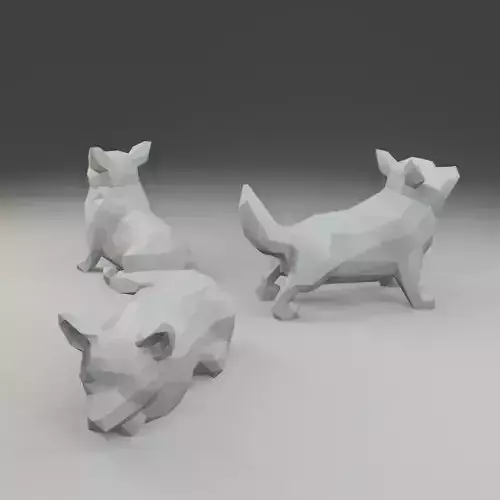 Low polygon corgi 3D print model  in three poses