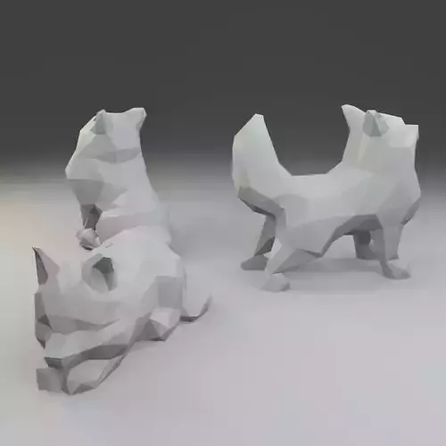 Low polygon pomeranian spitz 3D print model  in three poses 3D print model
