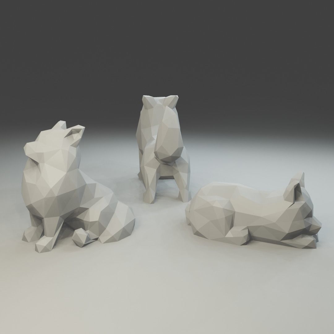 Low polygon pomeranian spitz 3D print model  in three poses 3D print model_4