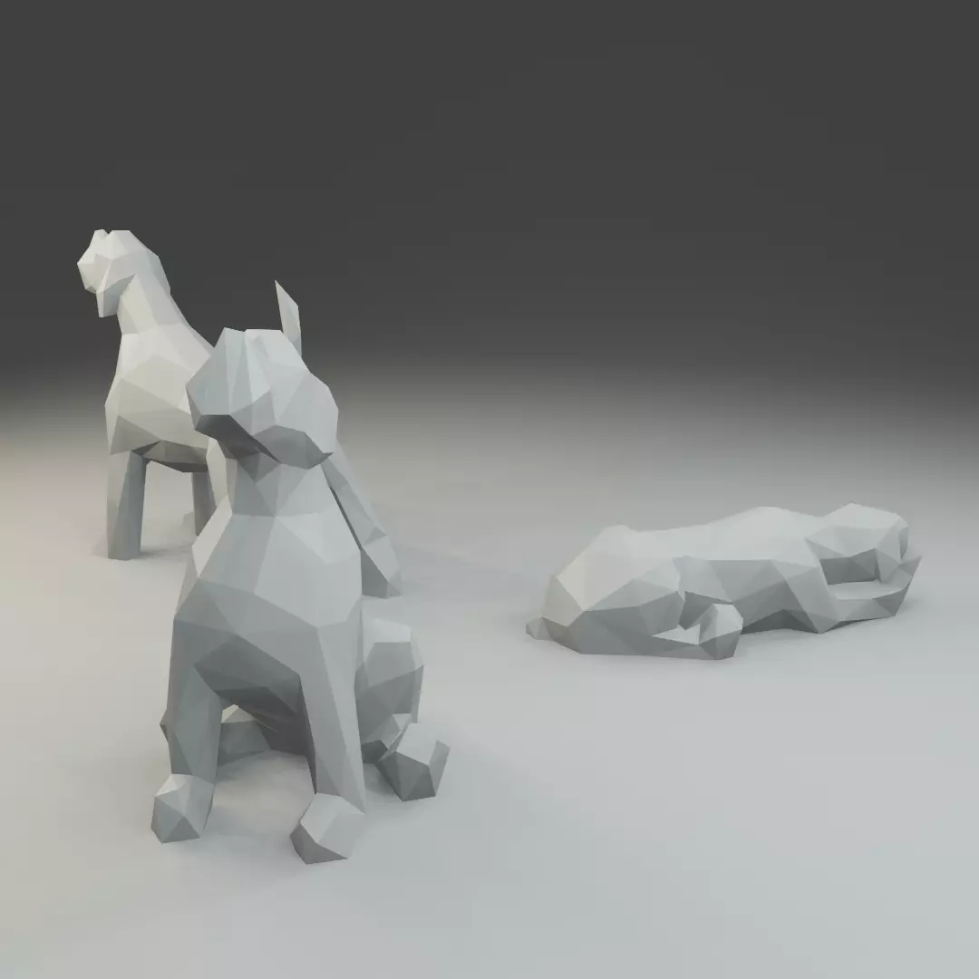 Low polygon Giant Schnauzer 3D print model  in three poses 3D print model_0