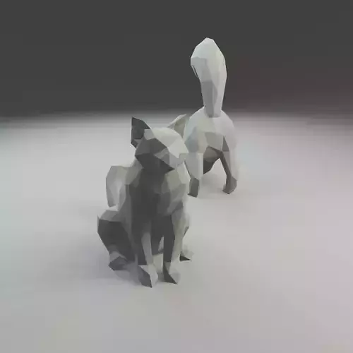 Low polygon Maine Coon cat 3D print model in two poses Free 3D print model