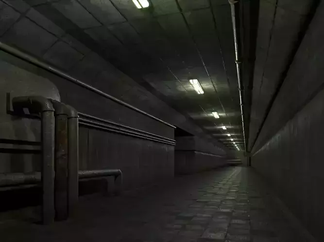 low poly old dark underground corridor 01