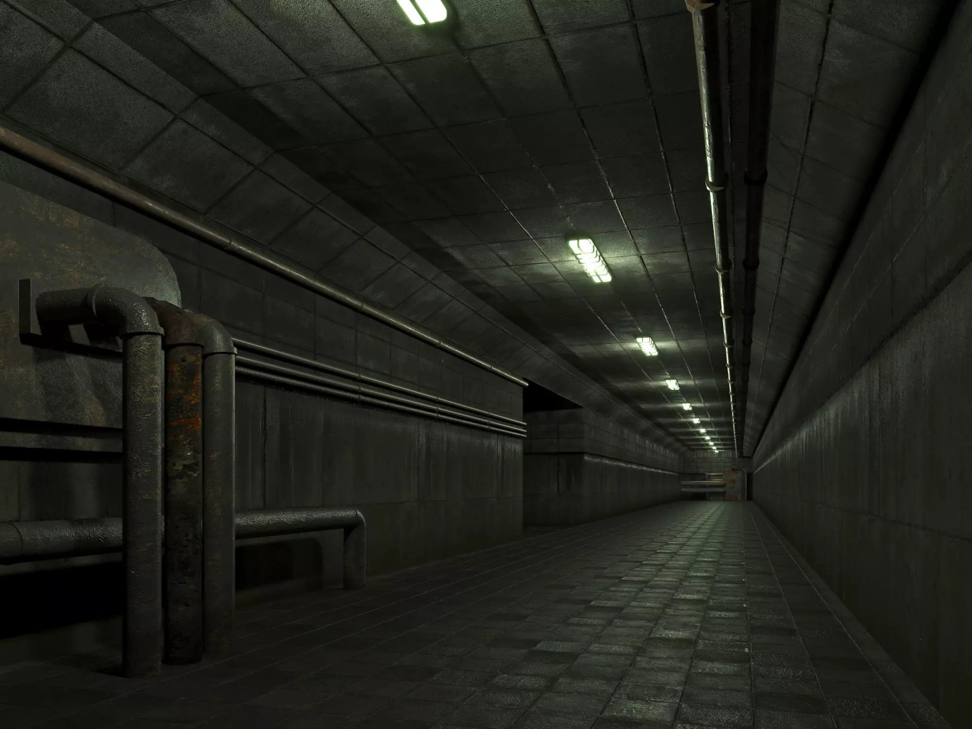 low poly old dark underground corridor 01 Low-poly 3D model_0