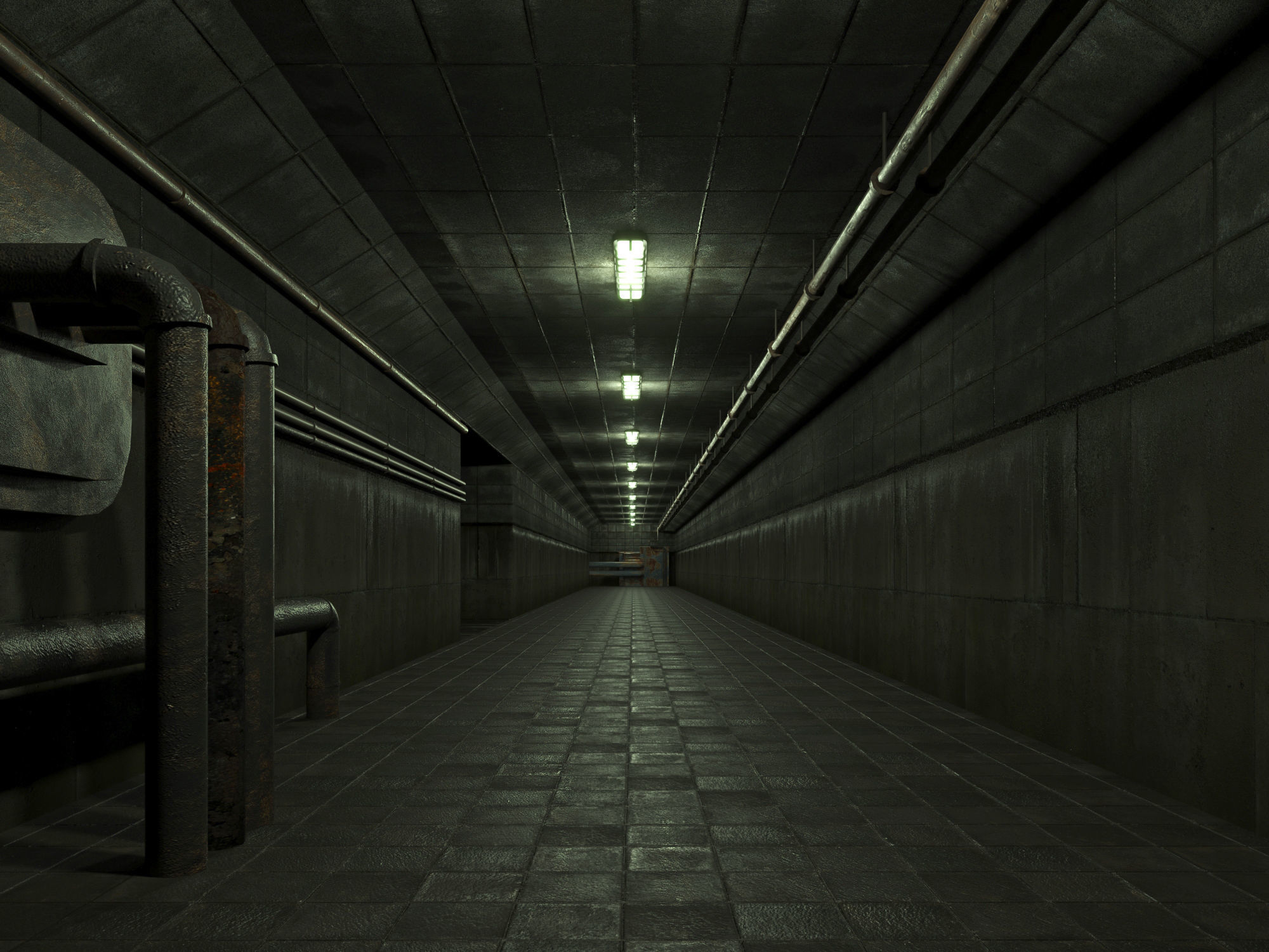 low poly old dark underground corridor 01 Low-poly 3D model_1