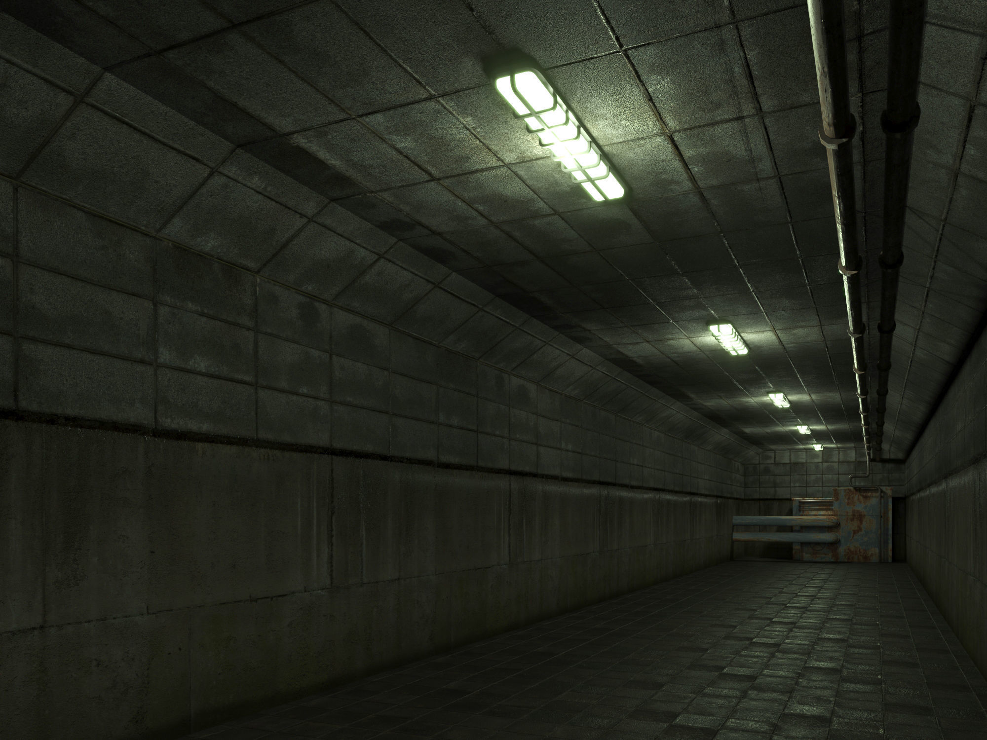 low poly old dark underground corridor 01 Low-poly 3D model_3