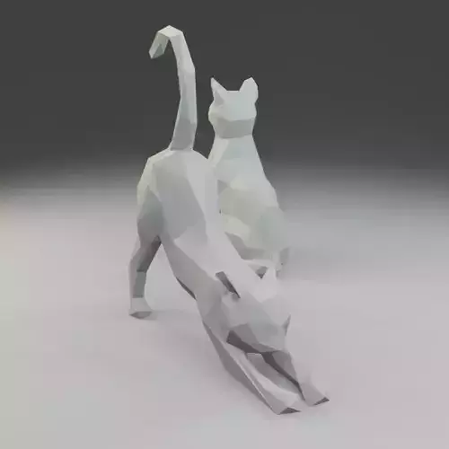 Low polygon Siamese cat 3D print model  in two poses