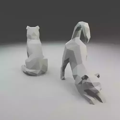 Low polygon Scottish fold cat 3D print model  in two poses
