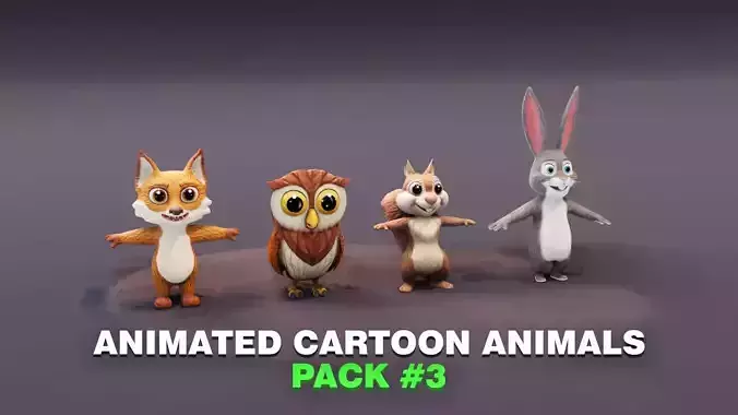 Fox Owl Squirrel Rabbit Pack 3D Model Low-poly 3D model