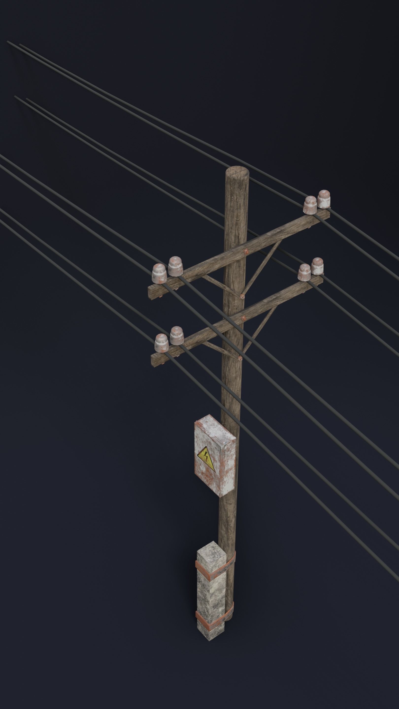 Old electric pole set PBR game ready Low-poly 3D model_4
