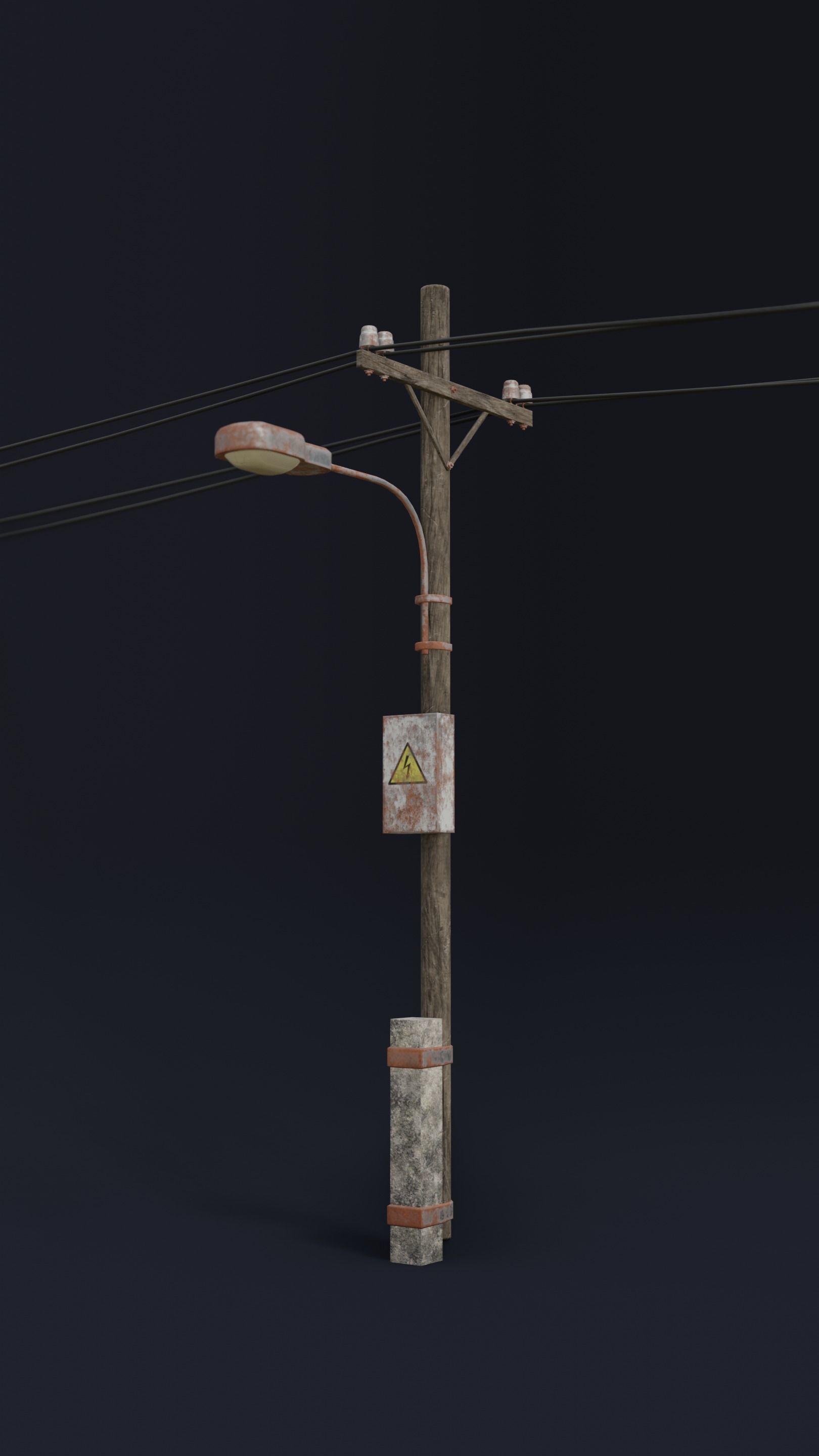 Old electric pole set PBR game ready Low-poly 3D model_1