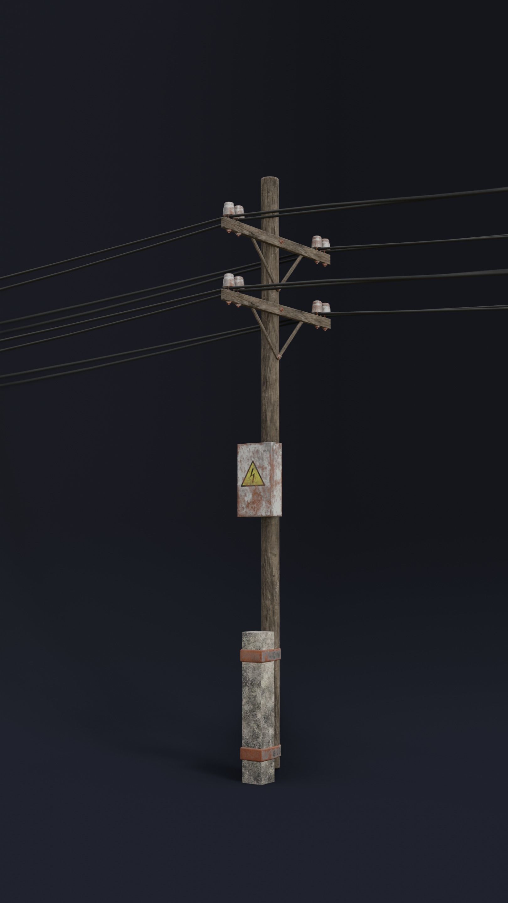 Old electric pole set PBR game ready Low-poly 3D model_3