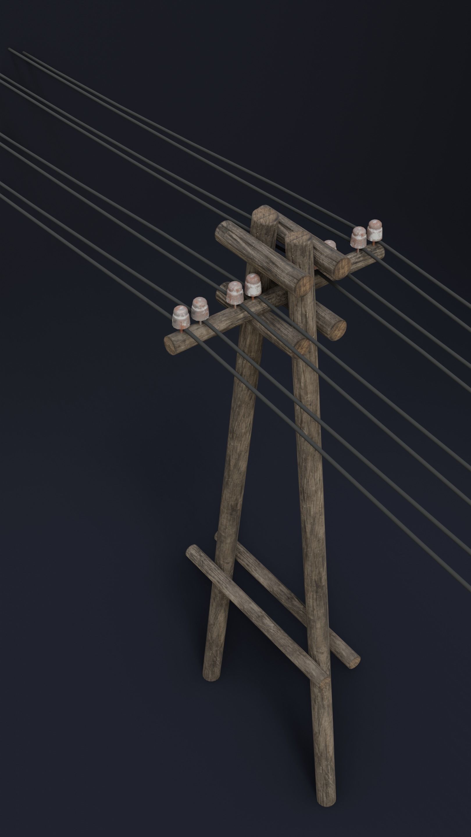 Old electric pole set PBR game ready Low-poly 3D model_6