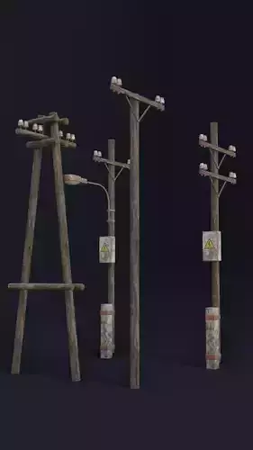 Old electric pole set PBR game ready