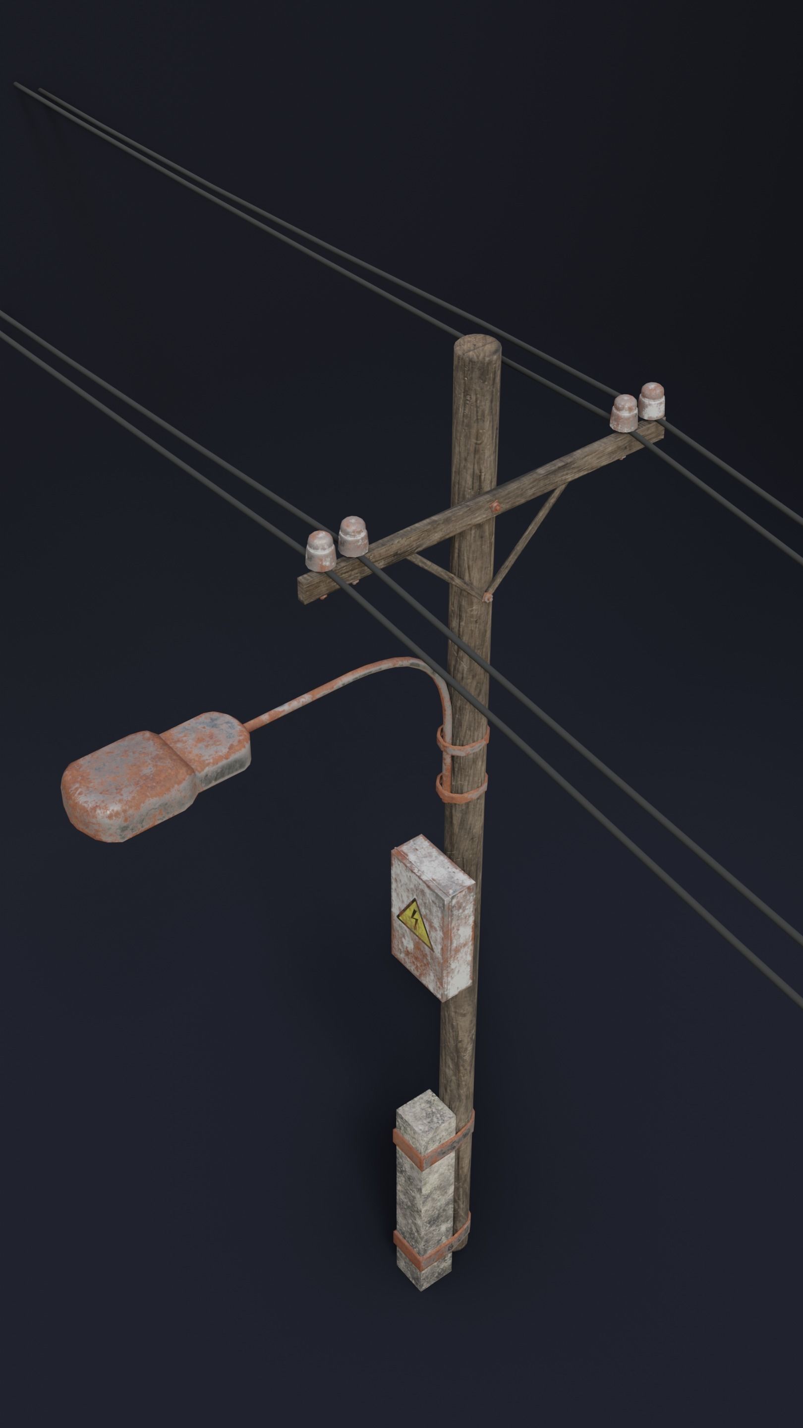 Old electric pole set PBR game ready Low-poly 3D model_2