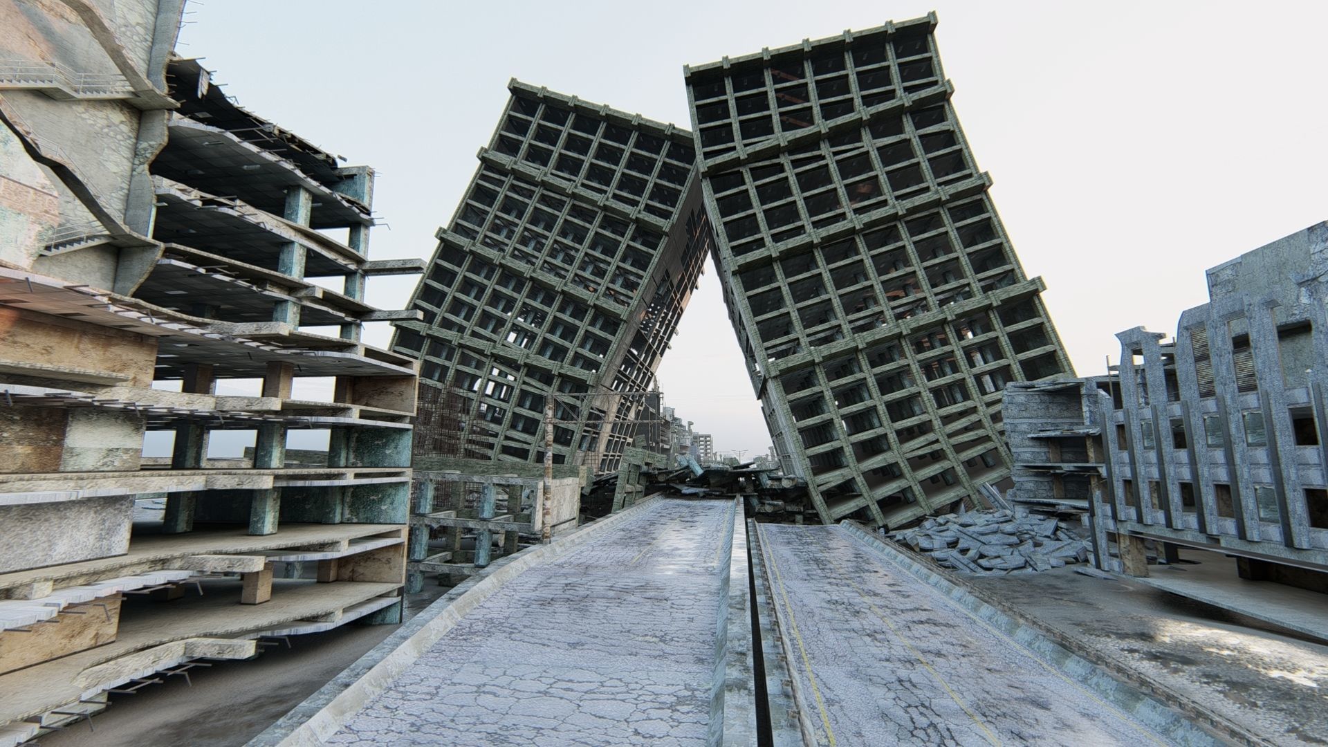 Ruined City Destroyed Cityscape 3D model_8