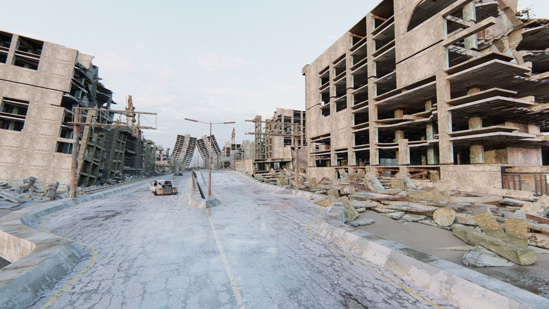 Ruined City Destroyed Cityscape 3D model_18