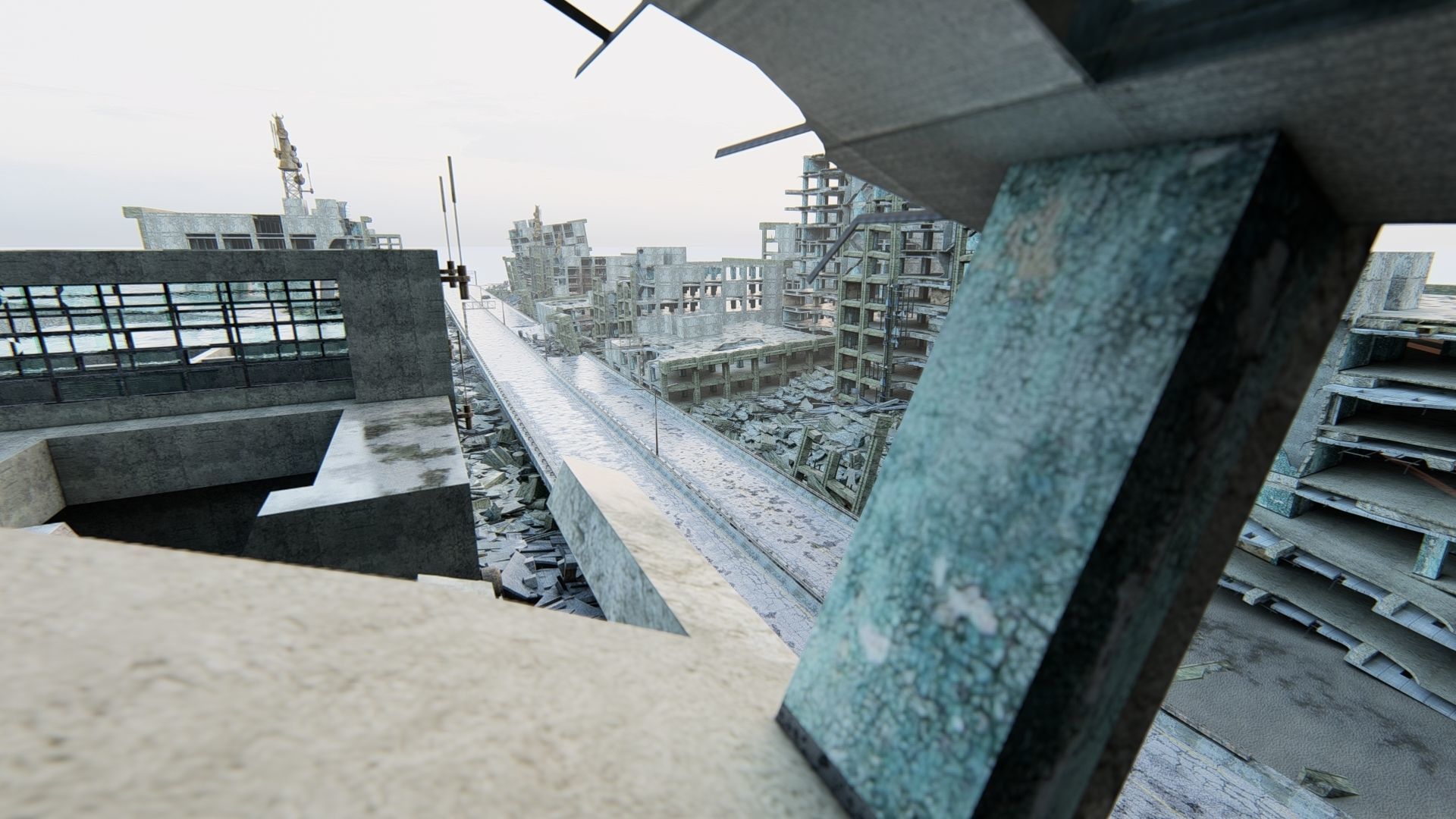 Ruined City Destroyed Cityscape 3D model_9