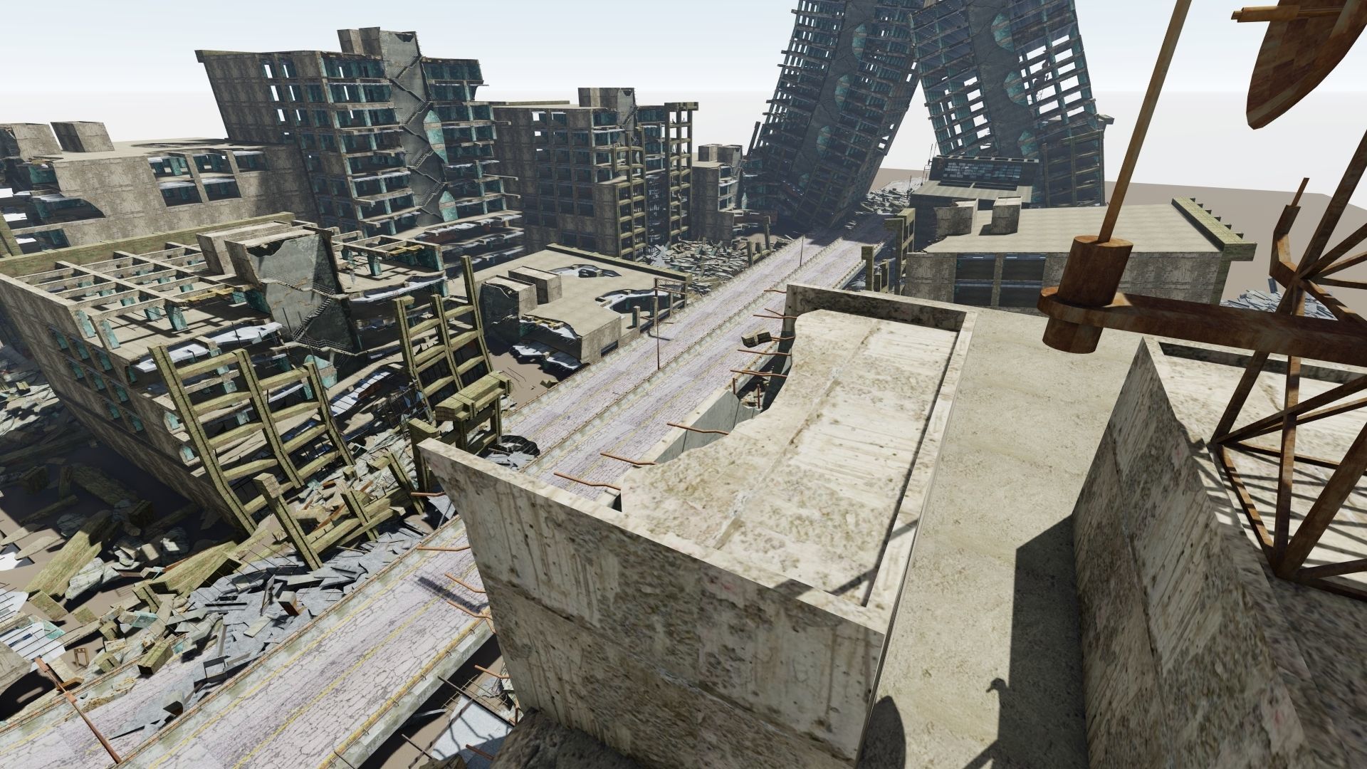 Ruined City Destroyed Cityscape 3D model_12