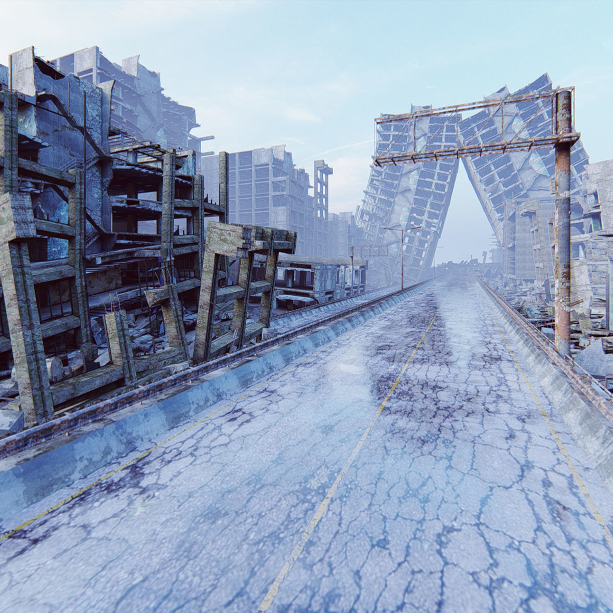 Ruined City Destroyed Cityscape 3D model_28