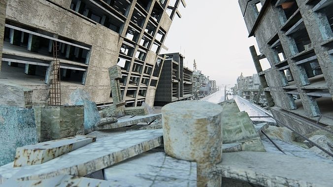 Ruined City Destroyed Cityscape 3D model 6