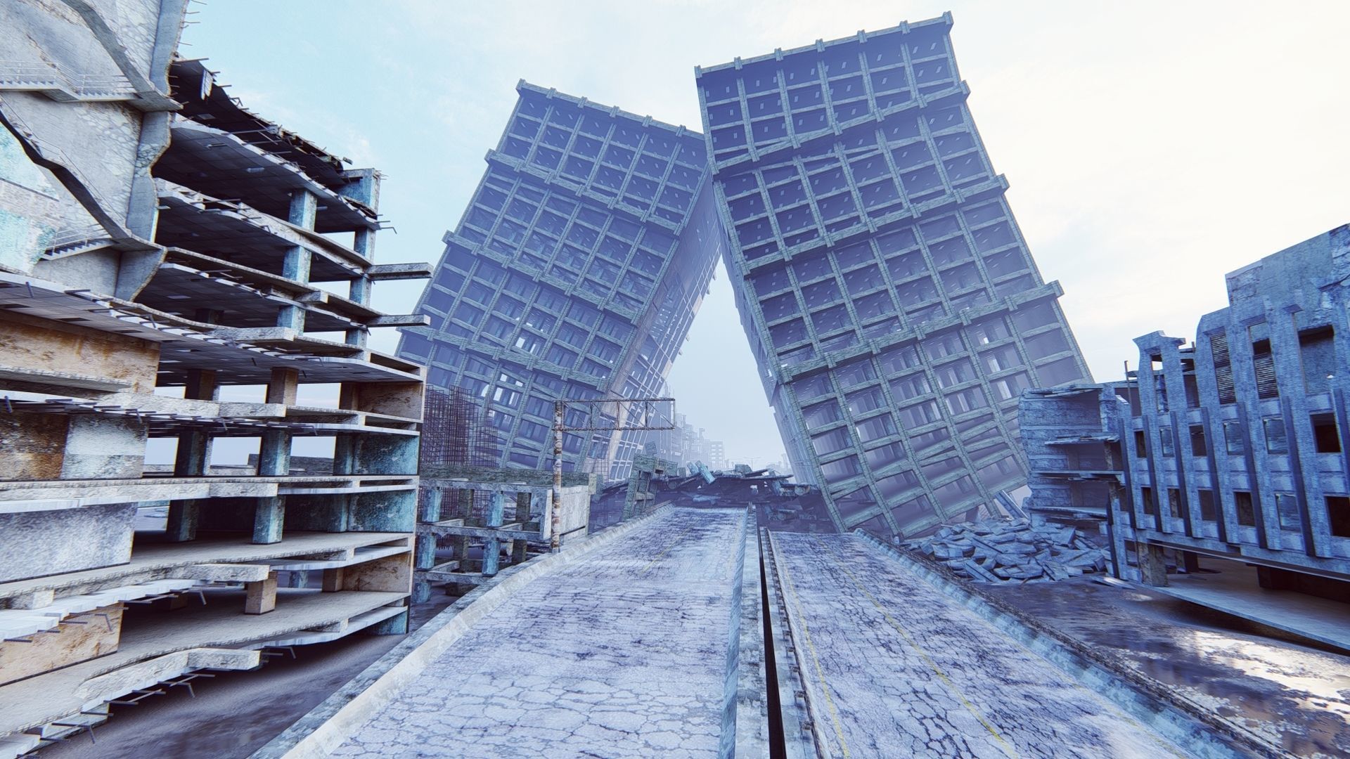 Ruined City Destroyed Cityscape 3D model_14